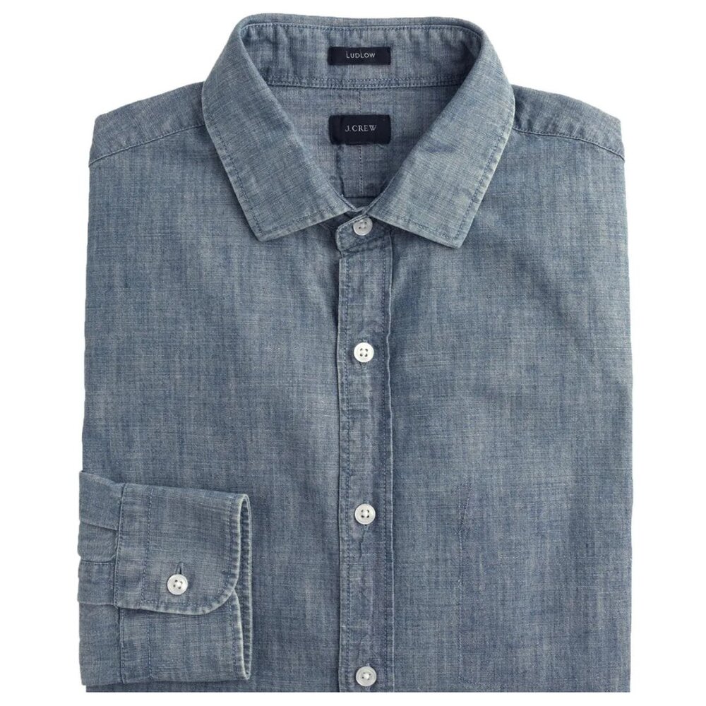 J. Crew Ludlow Chambray Button Up Long Sleeve Dress Shirt Denim Blue Medium